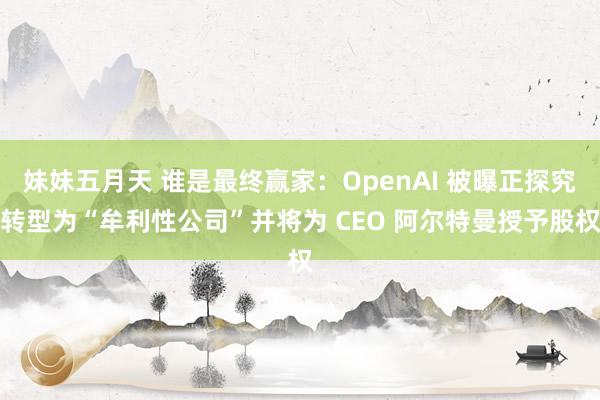 妹妹五月天 谁是最终赢家：OpenAI 被曝正探究转型为“牟利性公司”并将为 CEO 阿尔特曼授予股权